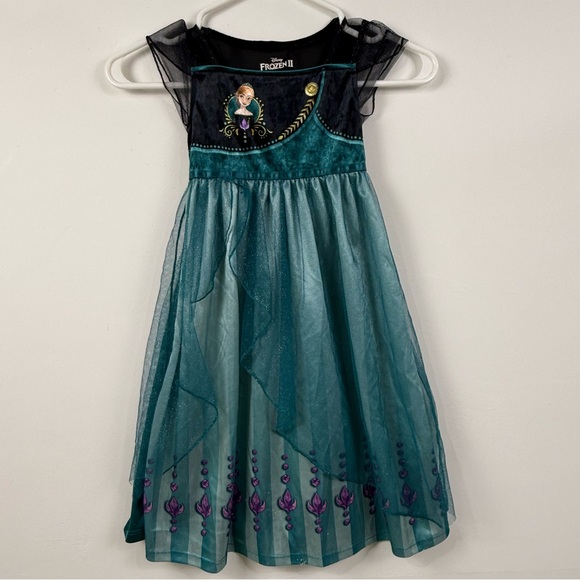 Disney Frozen II Anna Dress Toddler Girls 4T Teal Princess Costume Excellent - Picture 3 of 8